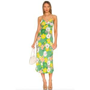 Faithfull the Brand Shayna Midi Dress Size M US 6 La Palma Green Floral Print